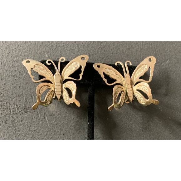 Mexico TB-232 925 Sterling etched Butterfly earrings, Vintage - Picture 1 of 5